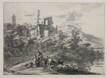 Load image into Gallery viewer, Jan Both. View of Tivoli with two cowherds in conversation. Etching. 1636-1652.