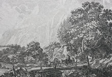 Load image into Gallery viewer, Jan Both. Travellers and their mules on the wooden bridge near Sulmona and Tivoli. Etching. 1636-1652.