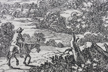 Load image into Gallery viewer, Jan Both. Travellers and their mules on the wooden bridge near Sulmona and Tivoli. Etching. 1636-1652.