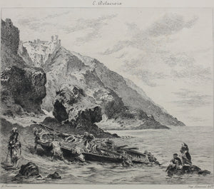 Eugène Delacroix, after. Les Côtes du Maroc. Etching by Henri Toussaint. Late 19th to early 20th c.