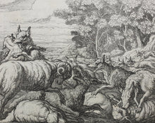 Load image into Gallery viewer, Francis Barlow. IX. The Wolves and Sheep. From Aesop's Fables. Etching. 1666.