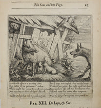 Load image into Gallery viewer, Francis Barlow. XIII The Sow and her Pigs. From Aesop's Fables. Etching. 1666.