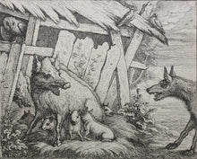 Load image into Gallery viewer, Francis Barlow. XIII The Sow and her Pigs. From Aesop's Fables. Etching. 1666.