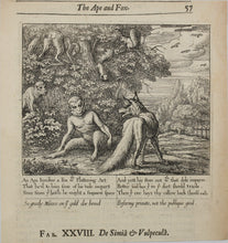 Load image into Gallery viewer, Francis Barlow. XXVIII. The Ape and Fox. From Aesop's Fables. Etching. 1666.