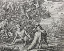 Load image into Gallery viewer, Francis Barlow. XXVIII. The Ape and Fox. From Aesop's Fables. Etching. 1666.