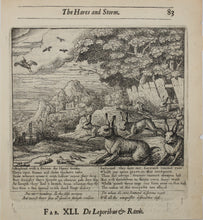 Load image into Gallery viewer, Francis Barlow. XLI. The Hares and Storm. From Aesop's Fables. Etching. 1666.