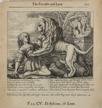Load image into Gallery viewer, Francis Barlow. CV. The Forrester and Lion. From Aesop's Fables. Etching. 1666.