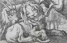 Load image into Gallery viewer, Francis Barlow. XCIX. The Old Lion. From Aesop's Fables. Etching. 1666.