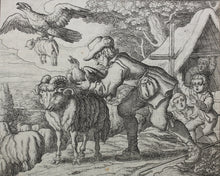 Load image into Gallery viewer, Francis Barlow. XCI. The Eagle and Crow. From Aesop's Fables. Etching. 1666.