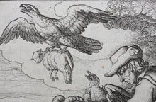 Load image into Gallery viewer, Francis Barlow. XCI. The Eagle and Crow. From Aesop's Fables. Etching. 1666.
