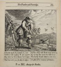 Load image into Gallery viewer, Francis Barlow. XC. The Fowler and Partridge. From Aesop's Fables. Etching. 1666.
