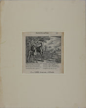 Load image into Gallery viewer, Francis Barlow. LXIII. The Old Deer and Fawn. From Aesop's Fables. Etching. 1666.