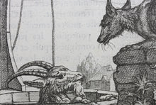 Load image into Gallery viewer, Francis Barlow. LX. The Goat in the Well. From Aesop's Fables. Etching. 1666.