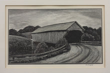 Load image into Gallery viewer, Asa Cheffetz. A Covered Bridge. Wood Engraving. C. 1940.