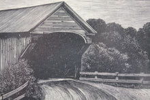 Load image into Gallery viewer, Asa Cheffetz. A Covered Bridge. Wood Engraving. C. 1940.