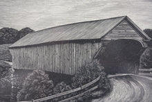 Load image into Gallery viewer, Asa Cheffetz. A Covered Bridge. Wood Engraving. C. 1940.