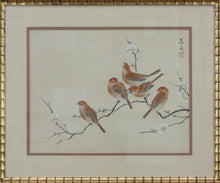 Load image into Gallery viewer, Birds in Yellow Sky. A pair of vintage Chinese woodblock prints. Late 20th c.