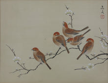 Load image into Gallery viewer, Birds in Yellow Sky. A pair of vintage Chinese woodblock prints. Late 20th c.