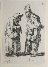 Load image into Gallery viewer, Rembrandt, after. Beggar man and beggar woman conversing. Etching by Francis Vivares. 1724-1780.