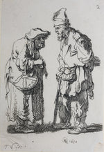 Load image into Gallery viewer, Rembrandt, after. Beggar man and beggar woman conversing. Etching by Francis Vivares. 1724-1780.
