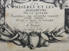 Load image into Gallery viewer, Jacques Callot. Title Page from the series Les Misères et les Malheurs de la Guerre. Etching. 1633.