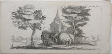Load image into Gallery viewer, Jacques Callot, after. Landscape with church standing on a rocky promontory. Etching. XVII C.