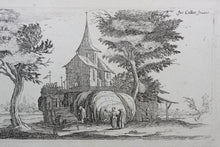 Load image into Gallery viewer, Jacques Callot, after. Landscape with church standing on a rocky promontory. Etching. XVII C.