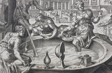 Load image into Gallery viewer, Maarten van Heemskerck, after. Bathsheba receiving a message from David. Engraving by Harman Jansz. Muller. C. 1566.