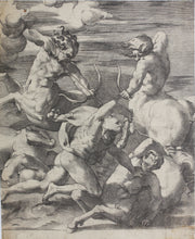 Load image into Gallery viewer, Rosso Fiorentino, after. Battle between Hercules and Centaurs. Engraving by Jacopo Caraglio. 1520-1539.