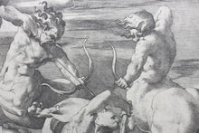 Load image into Gallery viewer, Rosso Fiorentino, after. Battle between Hercules and Centaurs. Engraving by Jacopo Caraglio. 1520-1539.
