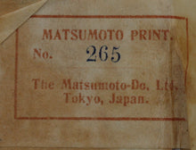 Load image into Gallery viewer, Matsumoto-Do. Birds and Persimmons. Birds and Berries. A pair of vintage woodblock prints in matching frames. Mid 20th century.