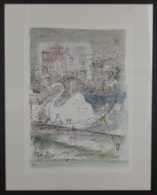 Load image into Gallery viewer, Alfred Birdsey. Swan Boats in Boston Common. Lithograph. Mid 20th century.