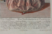 Load image into Gallery viewer, Martin Engelbrecht, after. A Female Sweets peddler. (Une Confisseuse). Engraved by J. F. Schmidt. Hand-colored. 18th c.