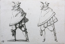Load image into Gallery viewer, Jacques Callot, after. Male figure "Man Wrapped in His Mantle". Etching. Early 18th century.