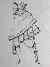 Load image into Gallery viewer, Jacques Callot, after. Male figure "Man Wrapped in His Mantle". Etching. Early 18th century.