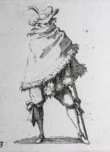 Load image into Gallery viewer, Jacques Callot, after. Male figure "Man Wrapped in His Mantle". Etching. Early 18th century.