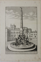 Load image into Gallery viewer, Georg Andreas Bockler. Four rivers fountain with Egyptian column on the Piazza Navona in Rome. Engraving #108. 1664.