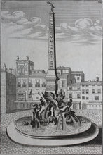 Load image into Gallery viewer, Georg Andreas Bockler. Four rivers fountain with Egyptian column on the Piazza Navona in Rome. Engraving #108. 1664.