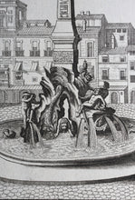 Load image into Gallery viewer, Georg Andreas Bockler. Four rivers fountain with Egyptian column on the Piazza Navona in Rome. Engraving #108. 1664.