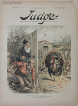 Load image into Gallery viewer, Frederick Victor Gillam. Preparing for Thanksgiving. Political cartoon. Color lithograph. 1887.