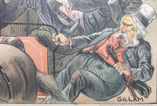 Load image into Gallery viewer, Bernhard Gillam. Clear the platform! Political cartoon. Color lithograph. 1883.