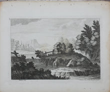 Load image into Gallery viewer, Landscape with waterfall. Etching by James(?) Roberts. Mid.-18th Century.