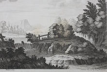 Load image into Gallery viewer, Landscape with waterfall. Etching by James(?) Roberts. Mid.-18th Century.