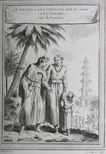 Load image into Gallery viewer, Le Grand Lama consulté sur le Sort d'un Enfant tiré de Grueber. Engraved by Nicolas Dauphin de Beauvais. 1749.