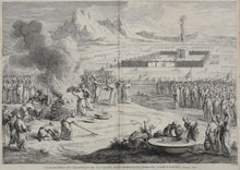 Load image into Gallery viewer, Augustin Calmet. Cérémonies du sacrifice de la vache rousse bruslée hors du camp d'Israël. Engraving. 1728.