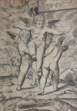 Load image into Gallery viewer, Parmigianino, after. Four Cupids; Apollo and Daphne in the Background. Engraved by Anonymous, Italian, 16th to early 17th century.