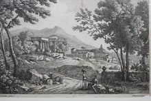 Load image into Gallery viewer, Jan Frans van Bloemen (Orizzonte), after. Italianate landscape with portico and church. Engraved by R. L. M. Béguyer de Chancourtois. Late 18th Century.