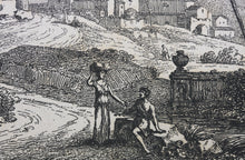 Load image into Gallery viewer, Jan Frans van Bloemen (Orizzonte), after. Italianate landscape with portico and church. Engraved by R. L. M. Béguyer de Chancourtois. Late 18th Century.