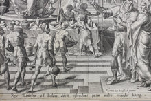 Load image into Gallery viewer, Maarten van Heemskerck, after. Cyrus Showing Bel and His Food to Daniel. Engraving by Philips Galle. 1565.
