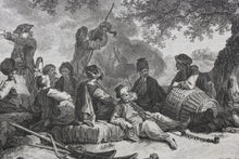 Load image into Gallery viewer, Jean-Baptiste Hilair, after. Halt of Travelers. Engraving and Etching by Carl Guillaume Weisbrod & Heinrich Guttenberg. 1782.